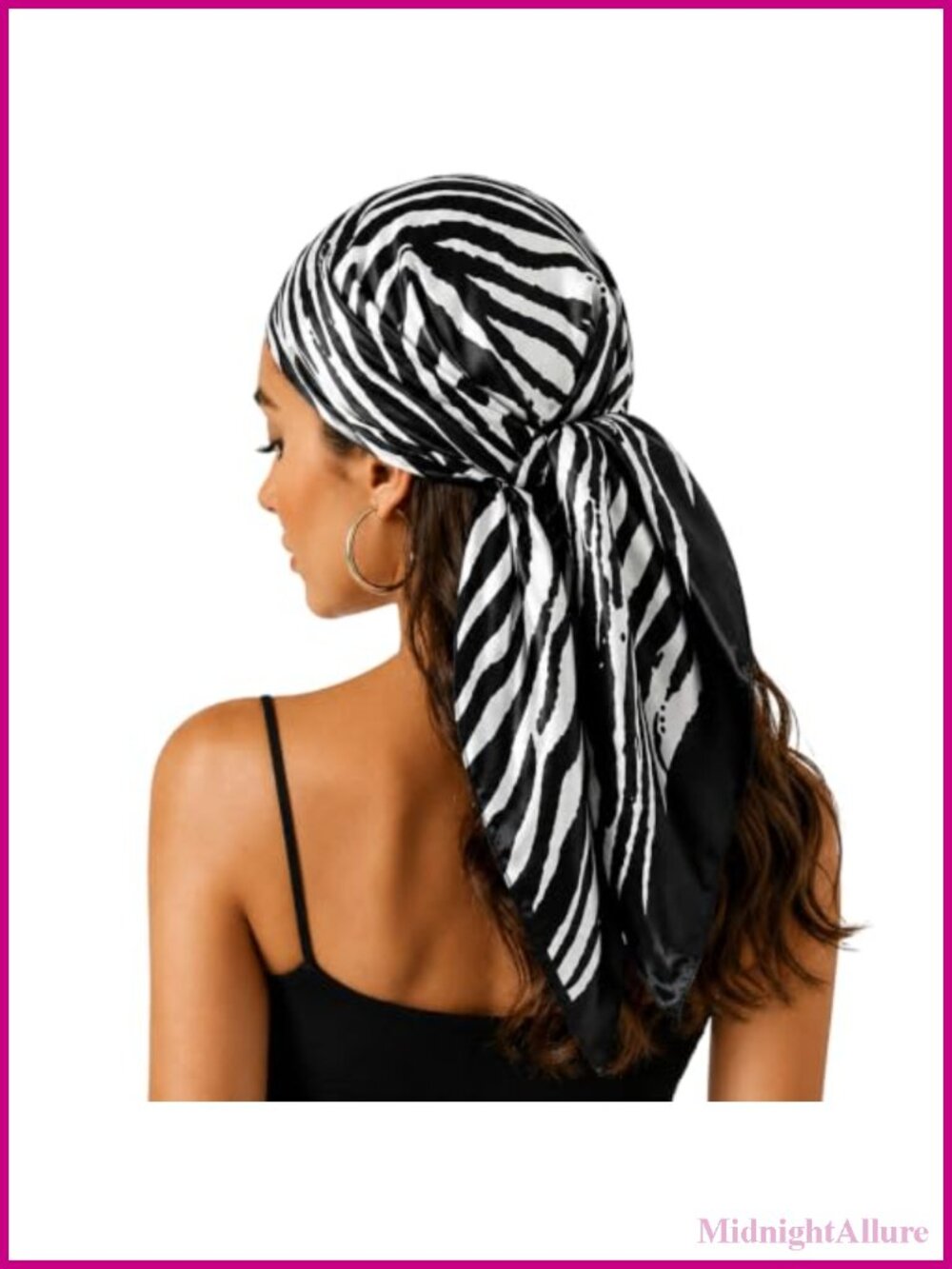 Satin Zebra Print Square Scarf 35in Head Wrap Neck Scarf